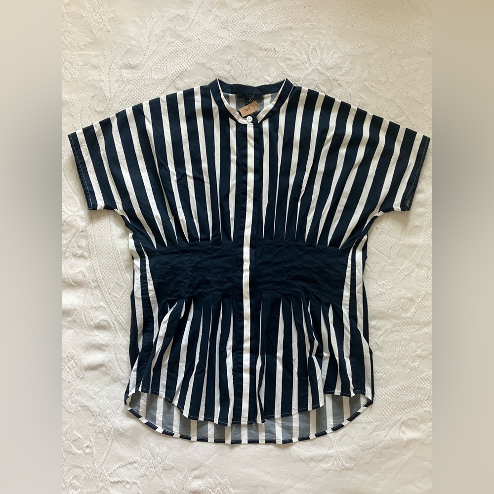 COS Dark Blue and White Button-Up Shirt
